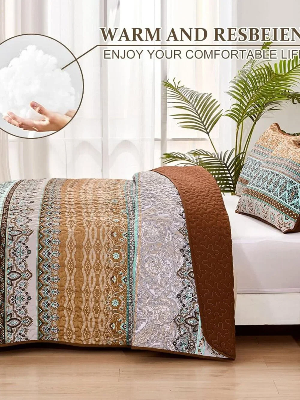 Boho Quilts Queen Size, 3 Pieces Bedspread Bedding Set, Brown | Bohemian Lightwe_3